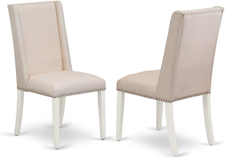 East West Furniture DLFL5-WHI-01 5 Piece Modern Dining Table Set Includes a Round Wooden Table with Dropleaf and 4 Cream Linen Fabric Parson Dining Room Chairs, 42x42 Inch, Linen White