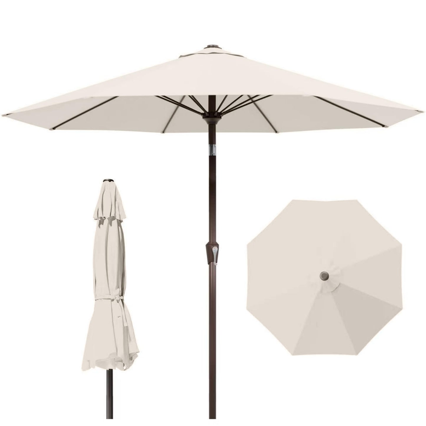 Tobeos 9ft Patio Umbrella with Push Button Tilt and Crank,Outdoor Market Table Umbrella UV Protection 8 Sturdy Ribs for Backyard,Garden,Pool,Deck(Creamy-white)