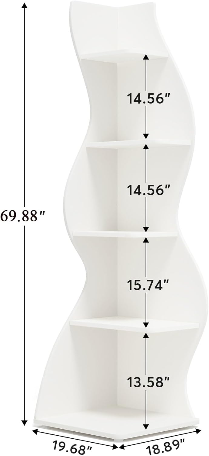 Tribesigns Corner Shelf, Modern 5-Tier Wall Corner Bookshelf, Stylish Corner Small Bookcase Storage Rack Plant Stand with Unique Shape for Living Room, Home Office (White, 1PC)