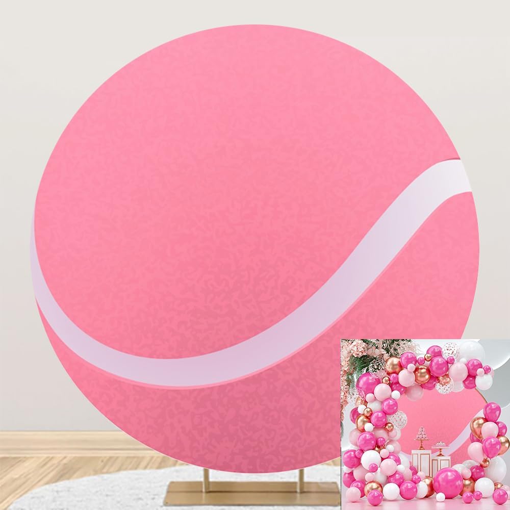 Leyiyi 4x4ft Tennis Round Backdrop Cover Polyester Pink Tennis Balls Photography Background Sports Themed Birthday Party Decoration Tennis Ball Stadium Game Background Studio Props Photo Booth