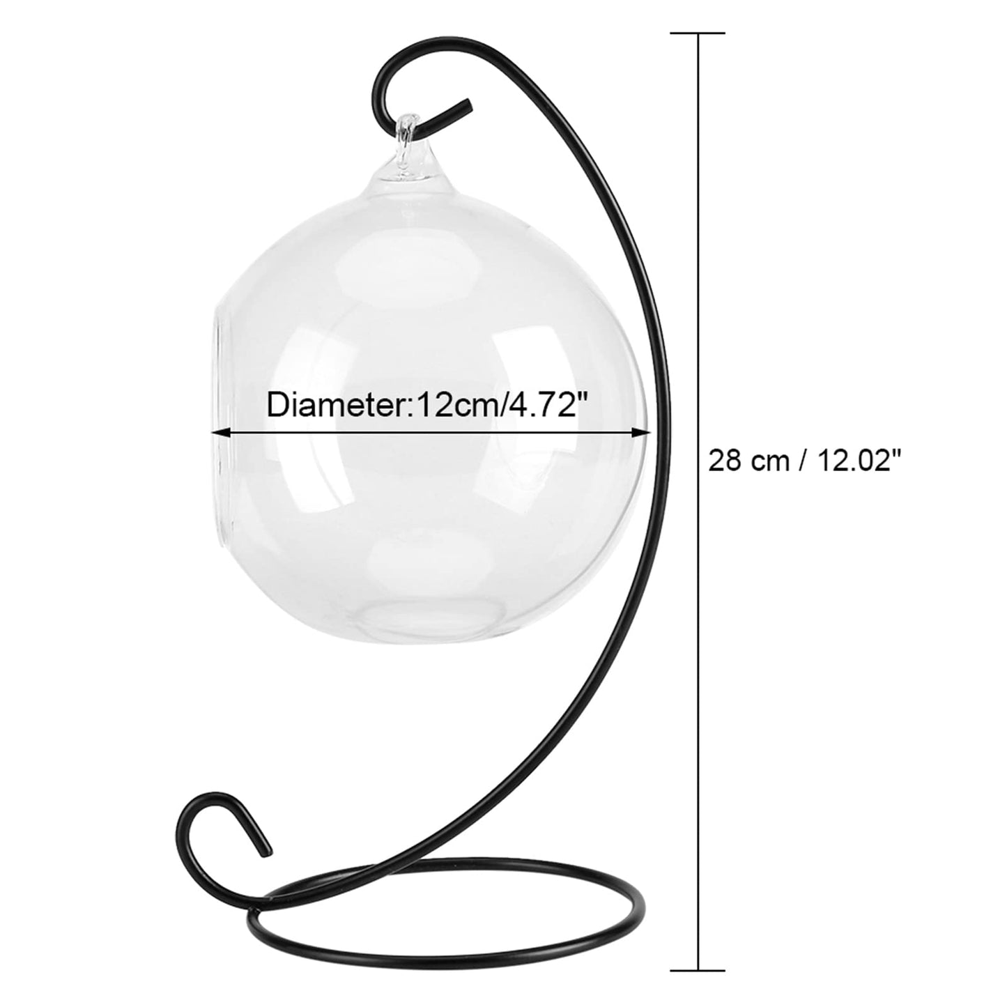 Hanging Glass Terrarium with Iron Stand, 4.7 Inch Ball Shape Planter for Succulents & Air Plants, Borosilicate Glass Planter for Indoor Plants, Hanging Terrarium Bowl for Home Desk Office Decor
