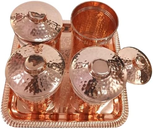 Copper Storage Canister Set with Serving Tray and Spoon, 4 Hammered Jars, Kitchen Container Set (4) (6)