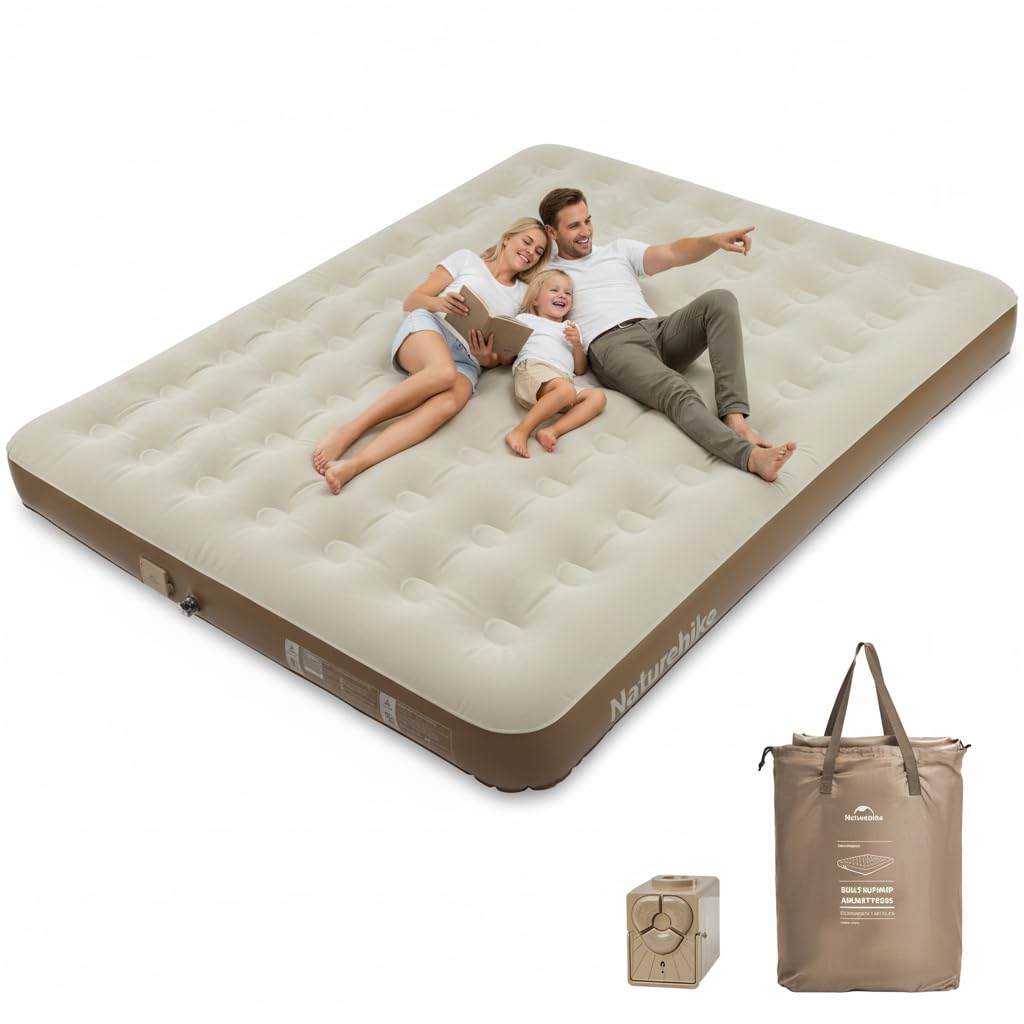 Naturehike California King Air Mattresses with Rechargeable Built-in Pump, Inflatable Mattress, Portable Blow up Mattress, Air Bed for Home, Camping, Guest