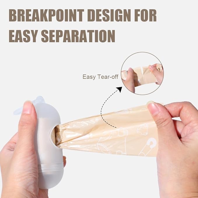 Diaper Bags Disposable for Baby, Biodegradeable Dirty Diaper Bags (8 Refill Rolls/120 Bags) with Dispenser | Leak Proof Diaper Trash Bags | Baby Poop Bags | Fresh Powder Scent