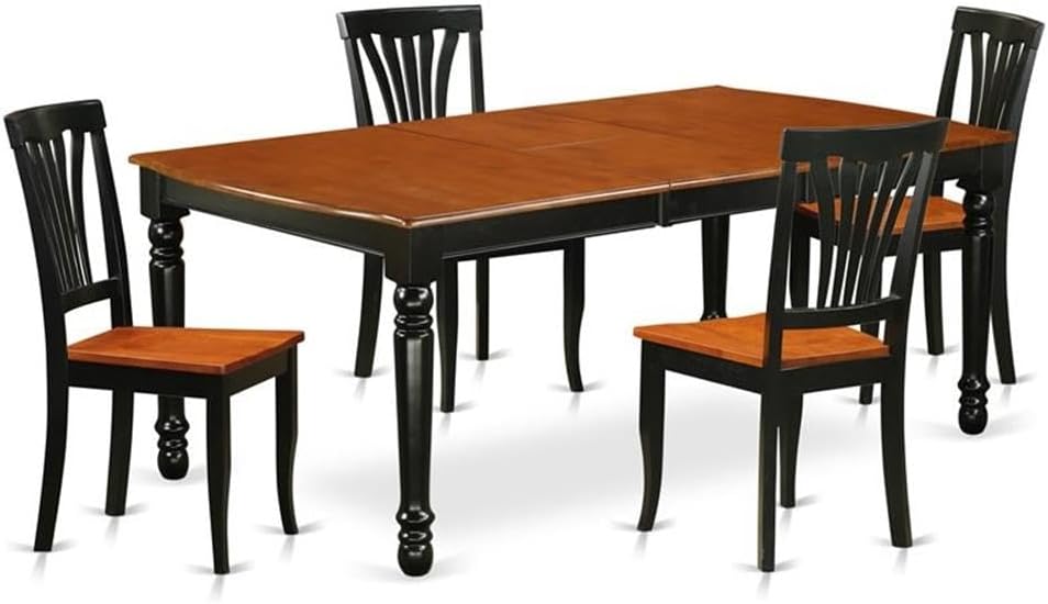 East West Furniture DOAV5-BCH-W 5 Piece Kitchen Table Set for 4 Includes a Rectangle Dining Room Table with Butterfly Leaf and 4 Dining Chairs, 42x78 Inch, Black & Cherry