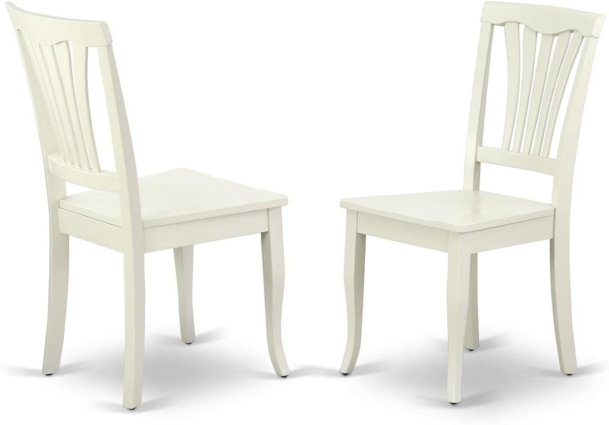 East West Furniture DLAV3-LWH-W 3 Piece Dining Table Set for Small Spaces Contains a Round Dining Room Table with Dropleaf and 2 Wood Seat Chairs, 42x42 Inch, Linen White