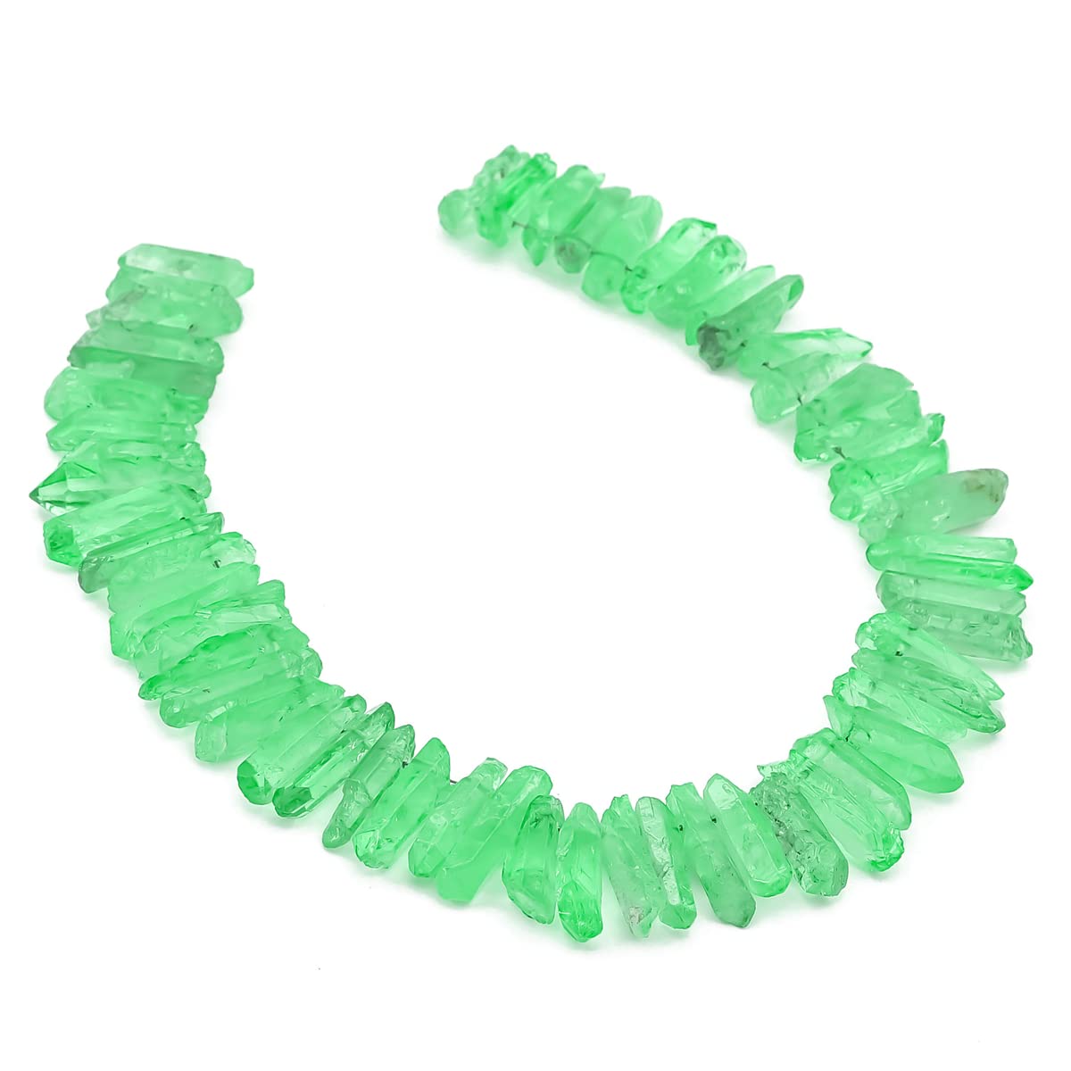 BEADIA Green Titanium Coated Crystal Quartz Spike Point Stick Beads Rough 1.0"-1.5" for Jewelry Making 15 Inch/Strand