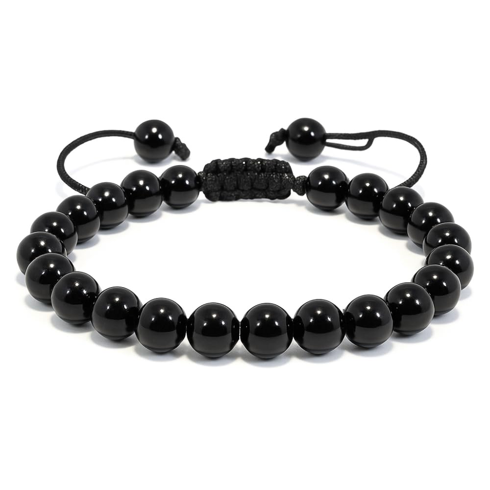 ANAYA AGATE Healing Crystal Bracelet – Chic Gemstone Bracelet for Men and Women – 8mm Round Bead Bracelets for Spiritual Healing, Protection, Positive Energy - Black Tourmaline