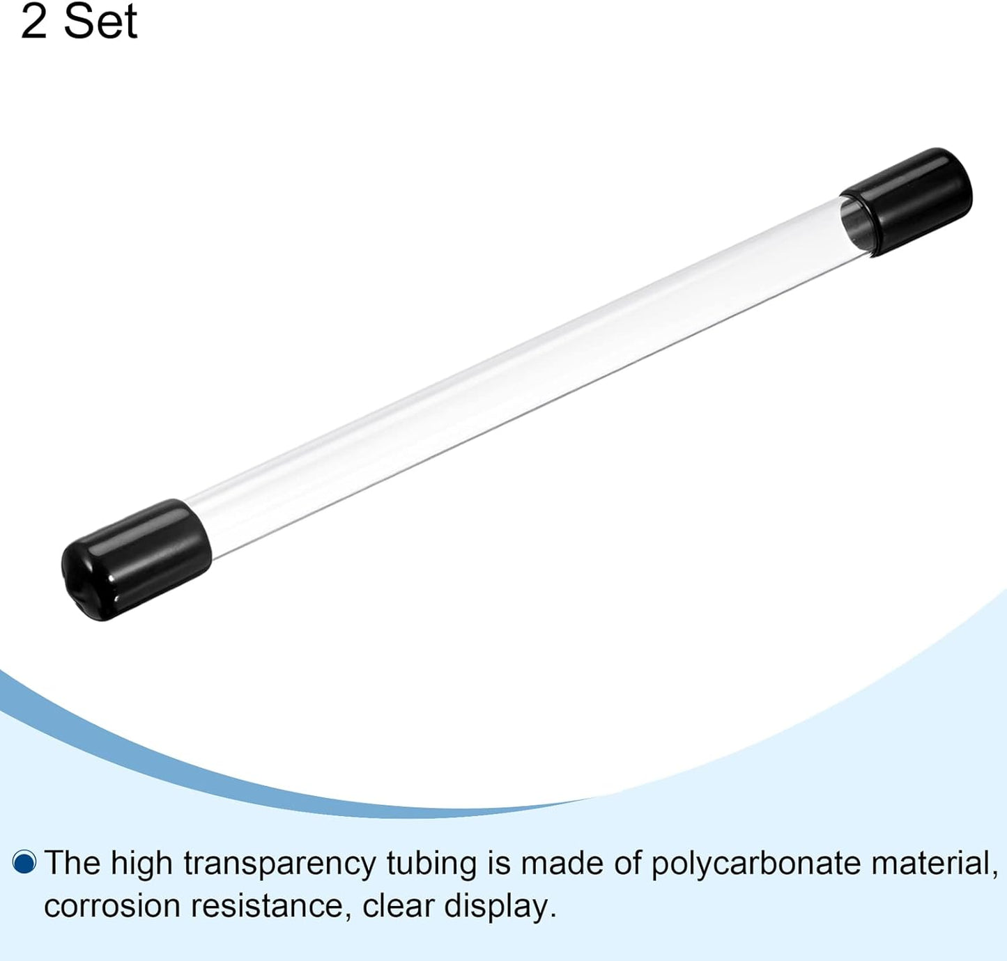 PATIKIL Clear Rigid Tube Round Plastic Tubing with Black Rubber Caps Polycarbonate Water Pipe, 305mm/ 12 Inch Length, 11mmx12mm/0.43"x0.47", 2 Set
