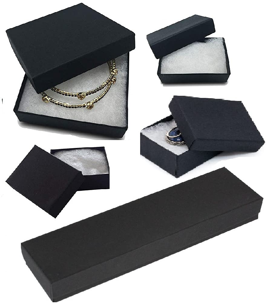 RJ Displays 25 Pack Cotton Filled Matte Black Color Cardboard Paper Jewelry Gift and Retail Boxes 3.5 X 3.5 X 1 Inch Size #33 (5 pcs Each of #11/#21/#32/#33/#82)