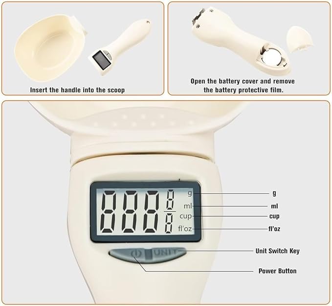 Digital Measuring Spoon, 2025 Food Measuring Scoop Scale 800g / 0.1g High Precision with LCD Screen,Household Weighing Scoop for Kitchen and Dog Cat Food (3)