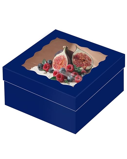 qiqee 12x12x6 Cake Box, 18 Sets Deep Blue Cake Box with Window ＆ 18 Sets 12" Deep Blue Cake Round Boards, 12inch Cake Containers