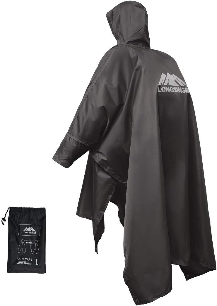longsinger Rain Poncho for Adult, Waterproof Rain Poncho with Hood and Sleeve, Ideal for Hiking, Hunting, Camping