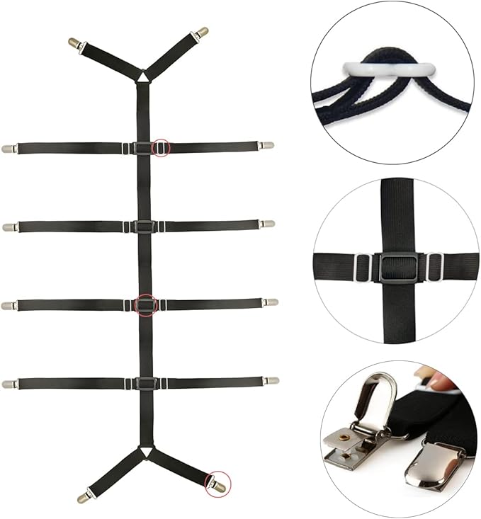 Bed Sheet Straps Adjustable Crisscross Sheet Clips Suspenders to Keep Your Bed Tidy (Black)