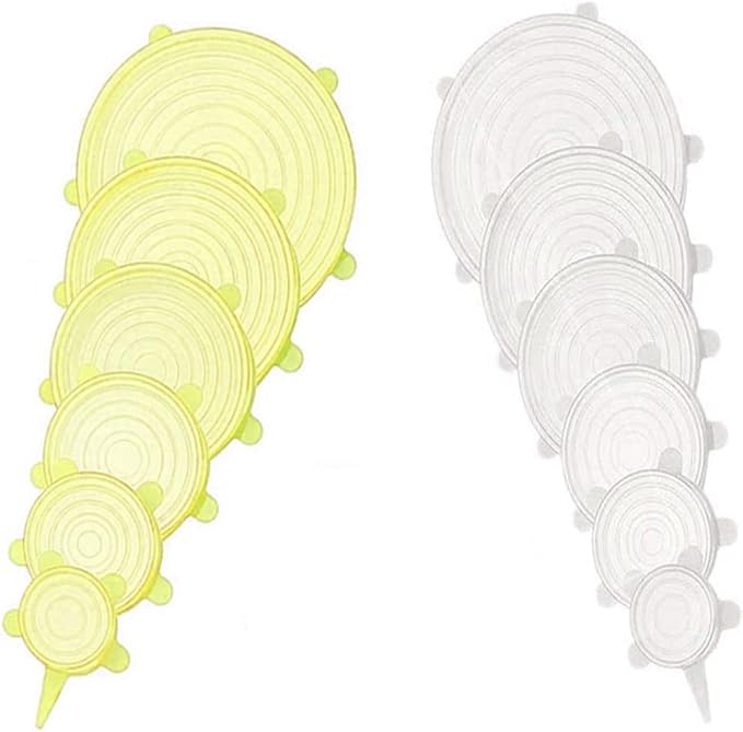 12 pcs Silicone Stretch lids set, Reusable Food Storage Covers,Silicone Bowl Covers,Flexible to Fit All Shape of Containers,Food Cover to Keep Food Fresh(6 Sizes,white&yellow)