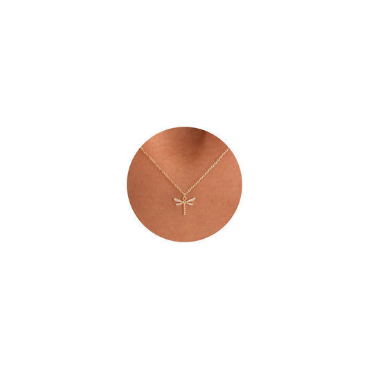 GUOKE Dragonfly Necklaces for Women - 14K Gold Plated Gold Dragonfly Necklace Simple Dainty Jewelry for Women