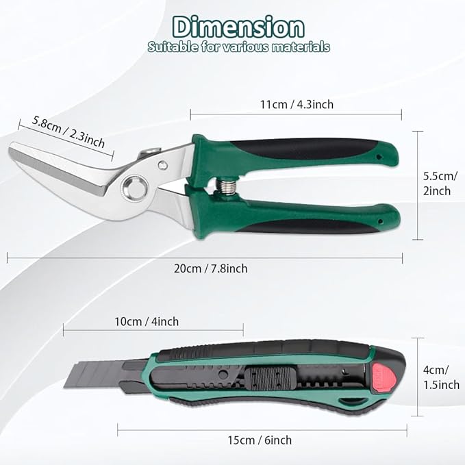 Industrial Heavy Duty Utility Scissors, All Purpose Stainless Steel Scissor, Curve-Blade, Comfort Grips, Multi-function Shears for Cutting Leather, Wire, Cardboard, Thin Iron (Curved Blades)