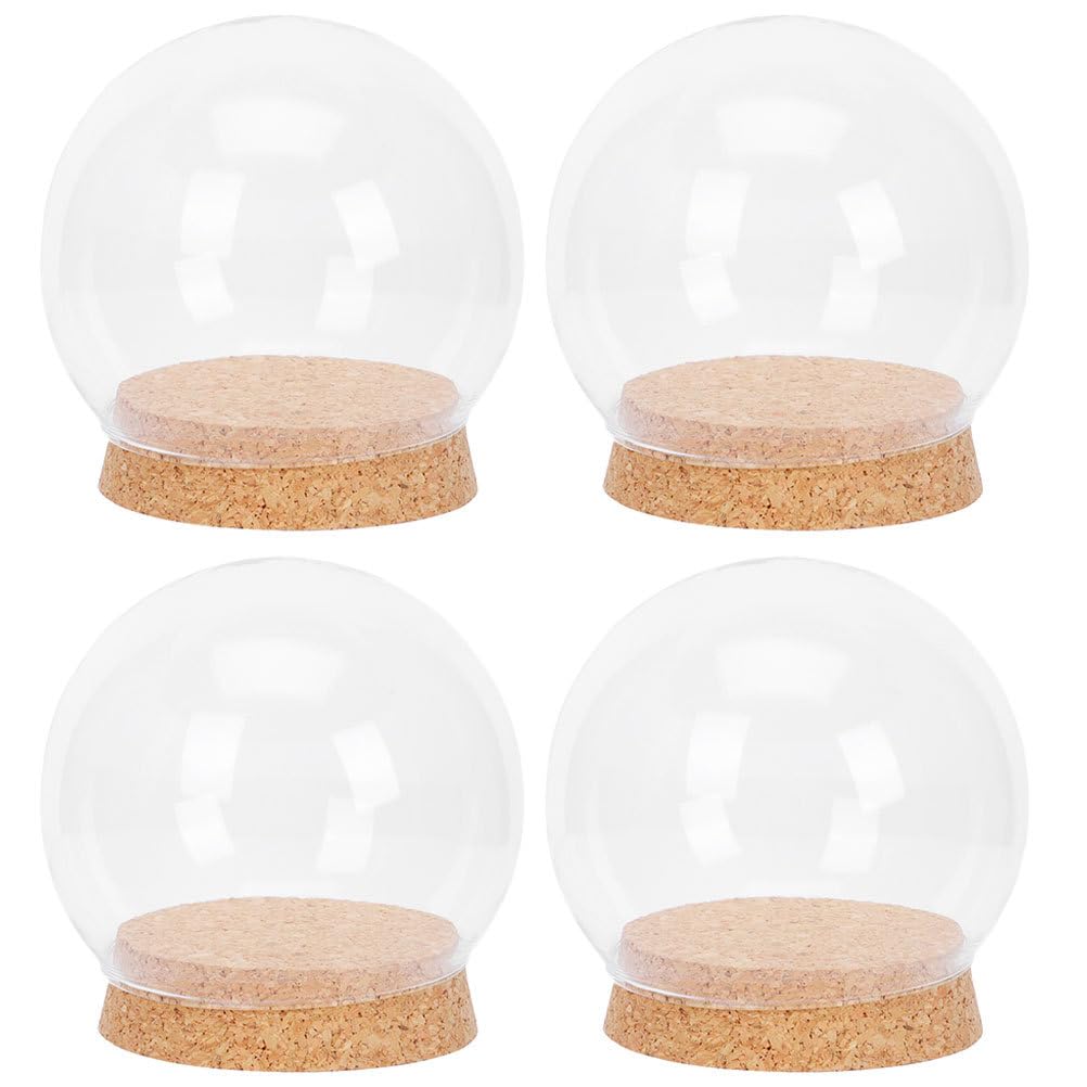 4Pcs Preserved Flower Glass Cover with Cork Base Glass Cloche Bell Jar Terrarium Dome Bottle Miniature Floral Decoration (Khaki)