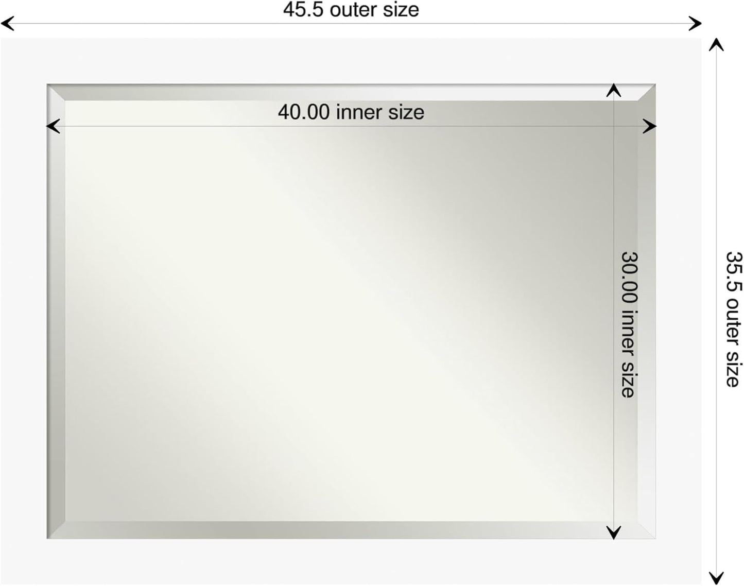 Amanti Art White Bathroom Mirror for Over Sink, 36x46 Basic White Rectangle Vanity Mirror, X-Large Casual Wood Frame, Hangs Horizonally and Vertically, Bathroom Wall Decor, Beveled Edge from WI, USA