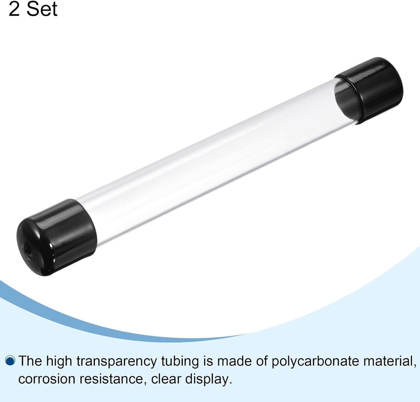 PATIKIL Clear Rigid Tube Round Plastic Tubing with Black Rubber Caps Polycarbonate Water Pipe, 305mm/ 12 Inch Length, 22mmx25mm/0.87"x1", 2 Set