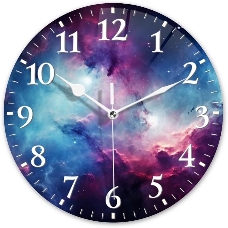 Nebula Wall Clock Non-Ticking Silent Clocks Battery Operated Analog Decor Clock for Home-Amazing Nebula with Blue and Purple Colors(14inch)