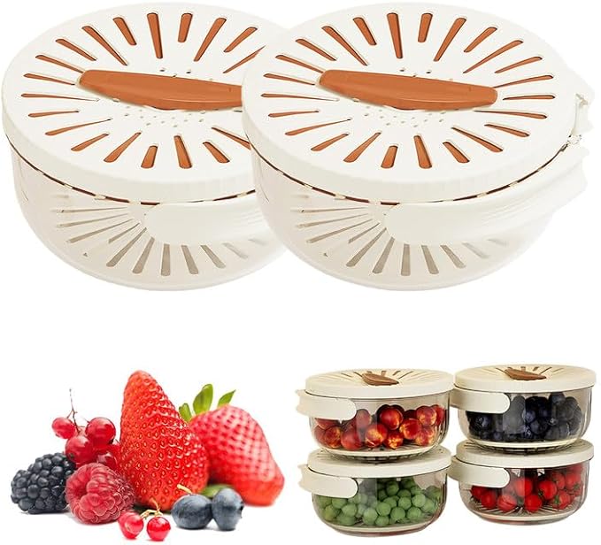 Multi-Functional Fruit and Vegetable Washing Bowl, Fruit Strainer Container with Lid, 2 In 1 Sealed Drainer Basket, Drainer and Freshness Basket, Kitchen Tool with Foldable Handle (Brown 2pcs)
