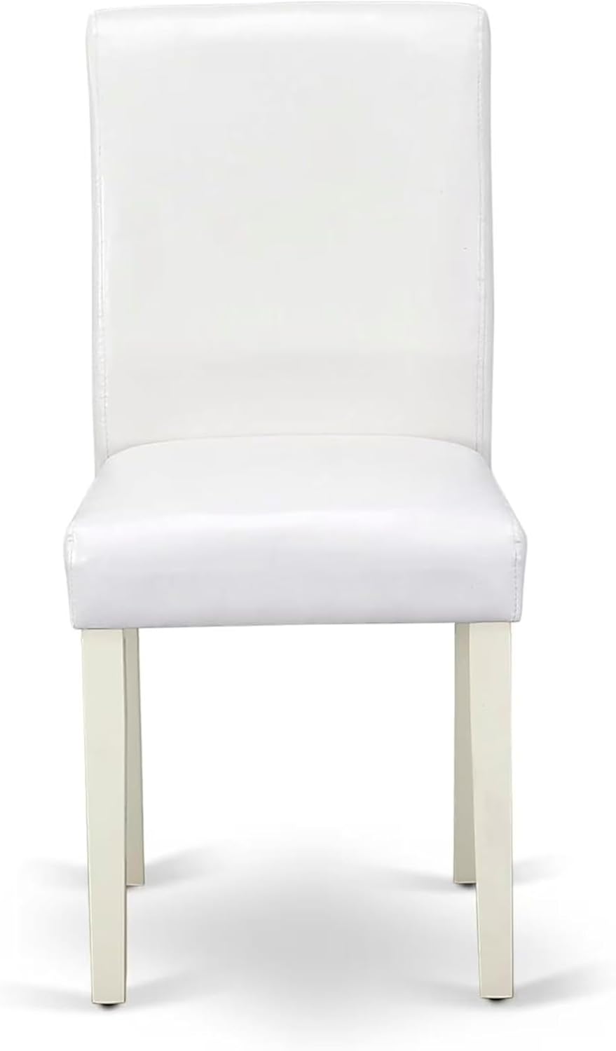 East West Furniture DLAB3-LWH-64 3 Piece Dinette Set for Small Spaces Contains a Round Dining Table with Dropleaf and 2 White Faux Leather Parson Dining Chairs, 42x42 Inch, Linen White