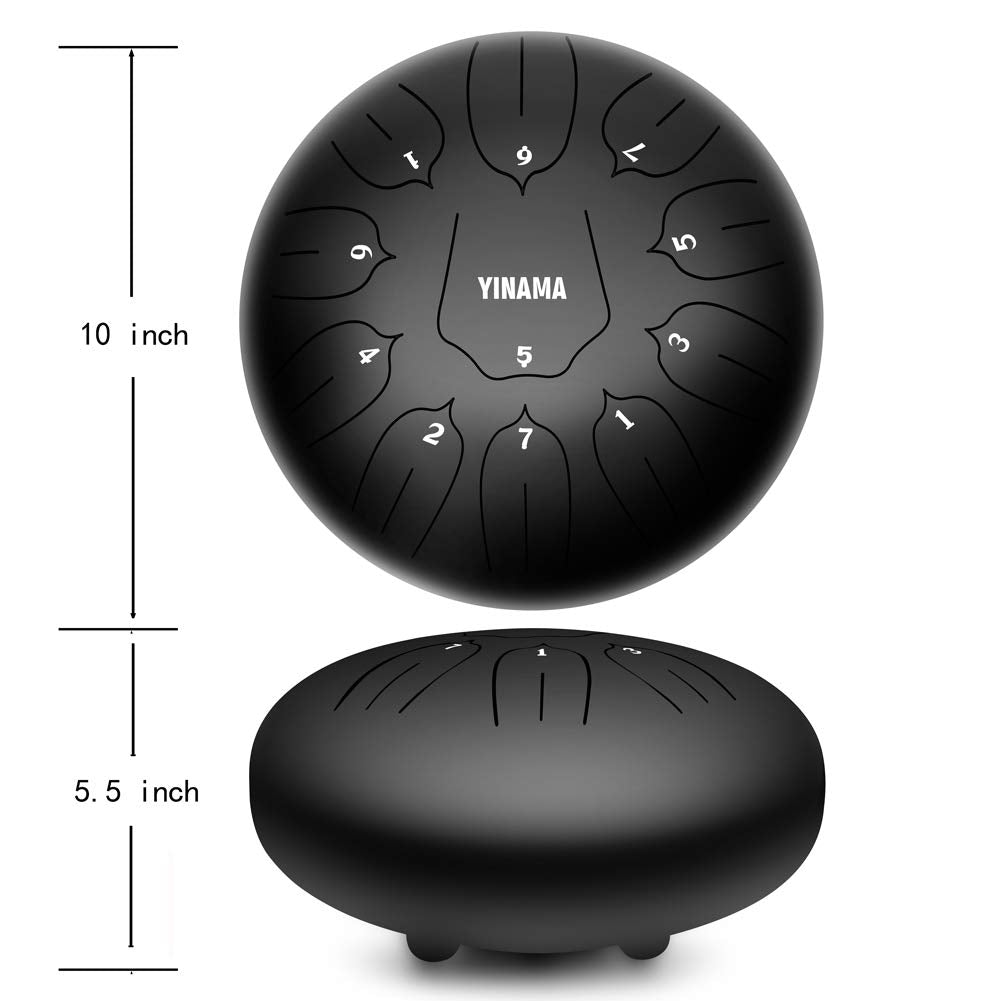 Yinama Steel Tongue Drum Percussion Instrument 11 Notes 10 Inches Black
