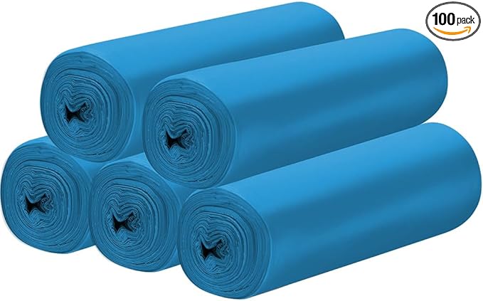 5 Rolls Small Trash Garbage Bags, 4 Gallon Strong Thin Material Disposable Kitchen Garbage Bags, Durable Plastic Trash Bags for Office Home Bedroom Garden Waste Bin, 100 Counts (Blue)
