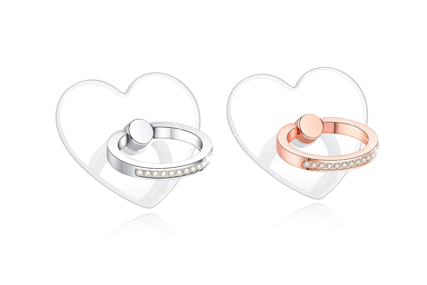 Lenoup Transparent Heart Cell Phone Ring Holder Kickstand,Bling Bling Sparkle Diamond Clear Heart Cell Phone Finger Ring Grip St