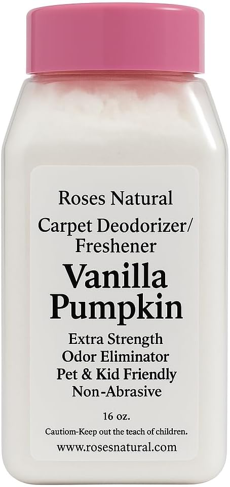 Vanilla Pumpkin Carpet Deodorizer and Freshener, Extra Strength, Pet and Kid Friendly, Non-Abrasive Odor Eliminator, 16 oz, Made in the USA