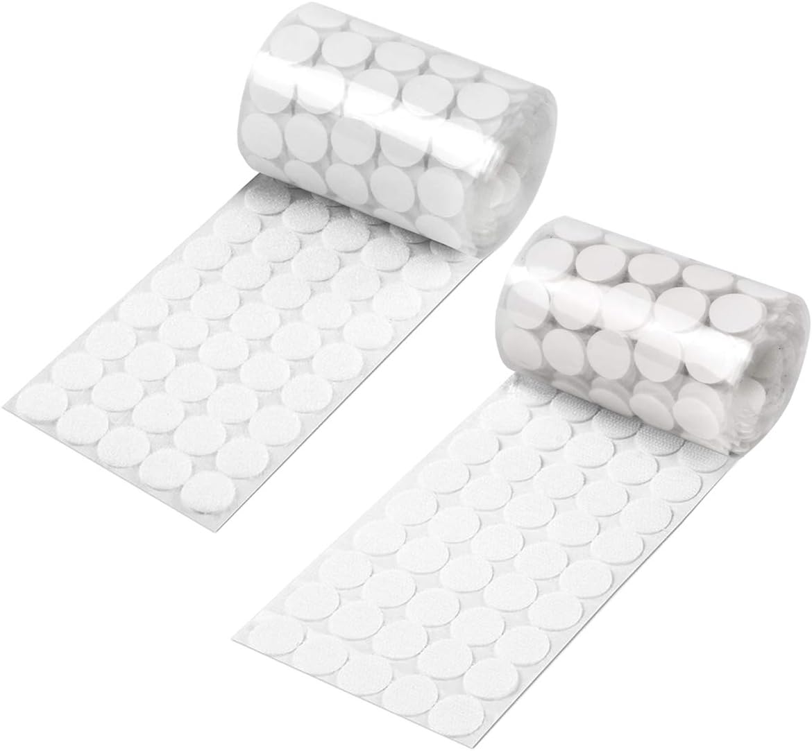Self Adhesive Dots,600pcs(300 Pairs) 0.59 inch Diameter Strong Sticky Back Hook Nylon, 15mm Loop Strips with Waterproof Glue Tapes, Perfect for School,Office, Home(White)