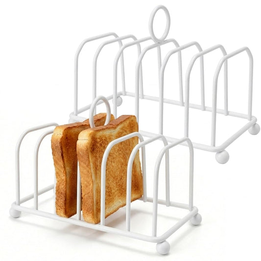Junverelle Set of 2 Stainless Steel Toast Rack, 6-Slot Victorian Horseshoe Bread Holder with Loop Handle, Vintage White Metal Stand for Breakfast, Brunch & B&B Table Decor