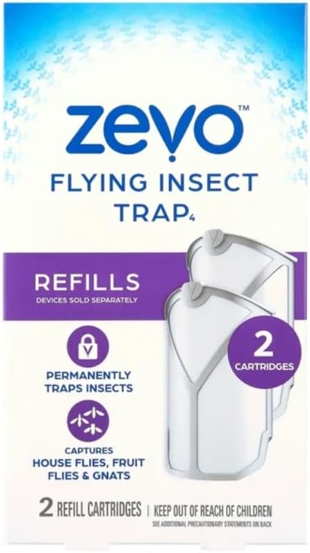 Zevo Insect Trap Refills 2-Pack – Compatible Replacement Cartridges for Indoor Fly & Gnat Trap Devices – 24/7 Insect Protection