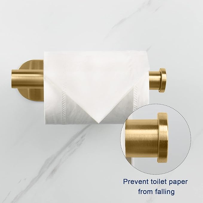 NearMoon Toilet Paper Holder Self Adhesive, Premium Thicken SUS304 Stainless Steel Rustproof Adhesive Toilet Roll Holder no Drilling for Bathroom, Kitchen, Washroom (2 Pack, Brushed Gold)