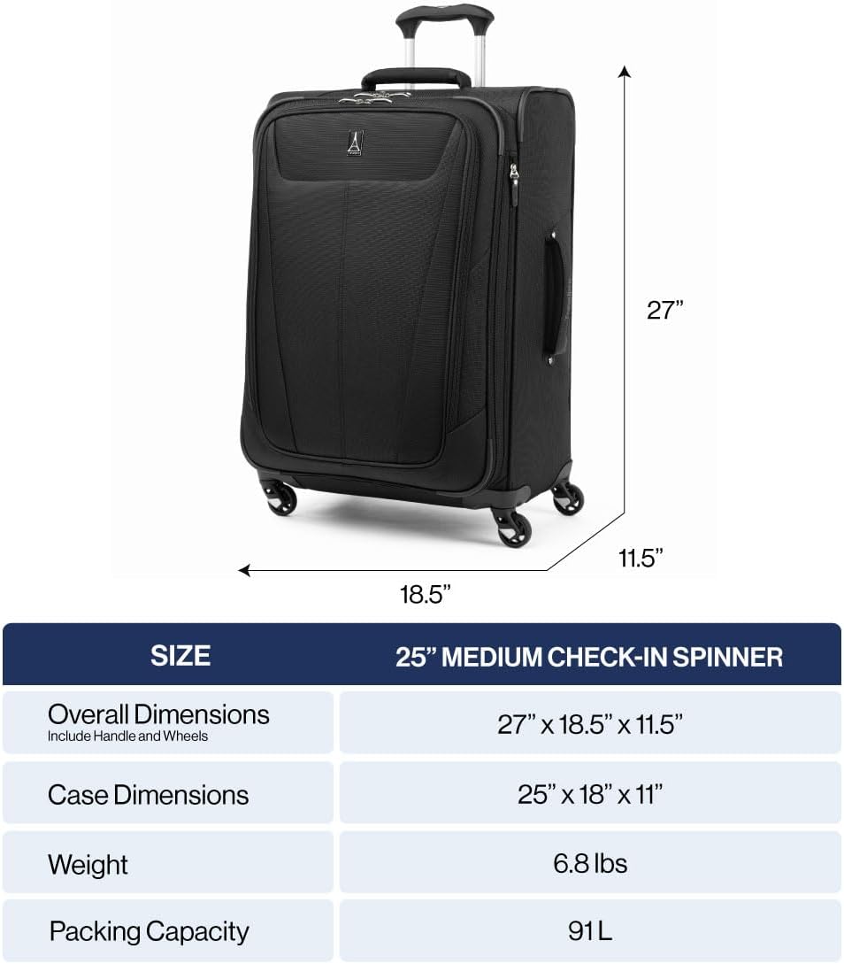 Travelpro Maxlite 5 Softside Expandable Checked Luggage with 4 Spinner Wheels, Lightweight Suitcase, Men and Women, Slate Green, Checked Medium 25-Inch