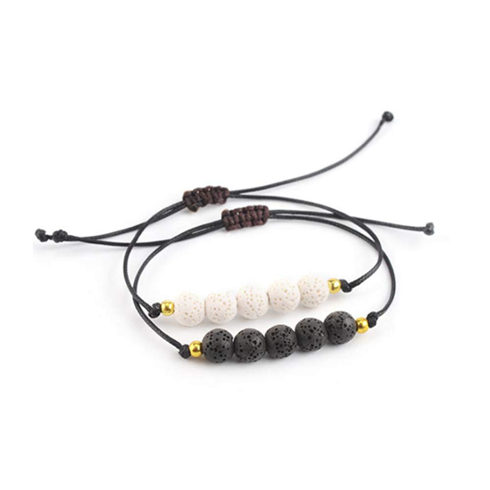 Topwon Relax Lava Beads Bracelet Essential Oil Diffuser Gift for Women Man - Meditation,Healing,Aromatherapy,Stress-Relief (White&Black)