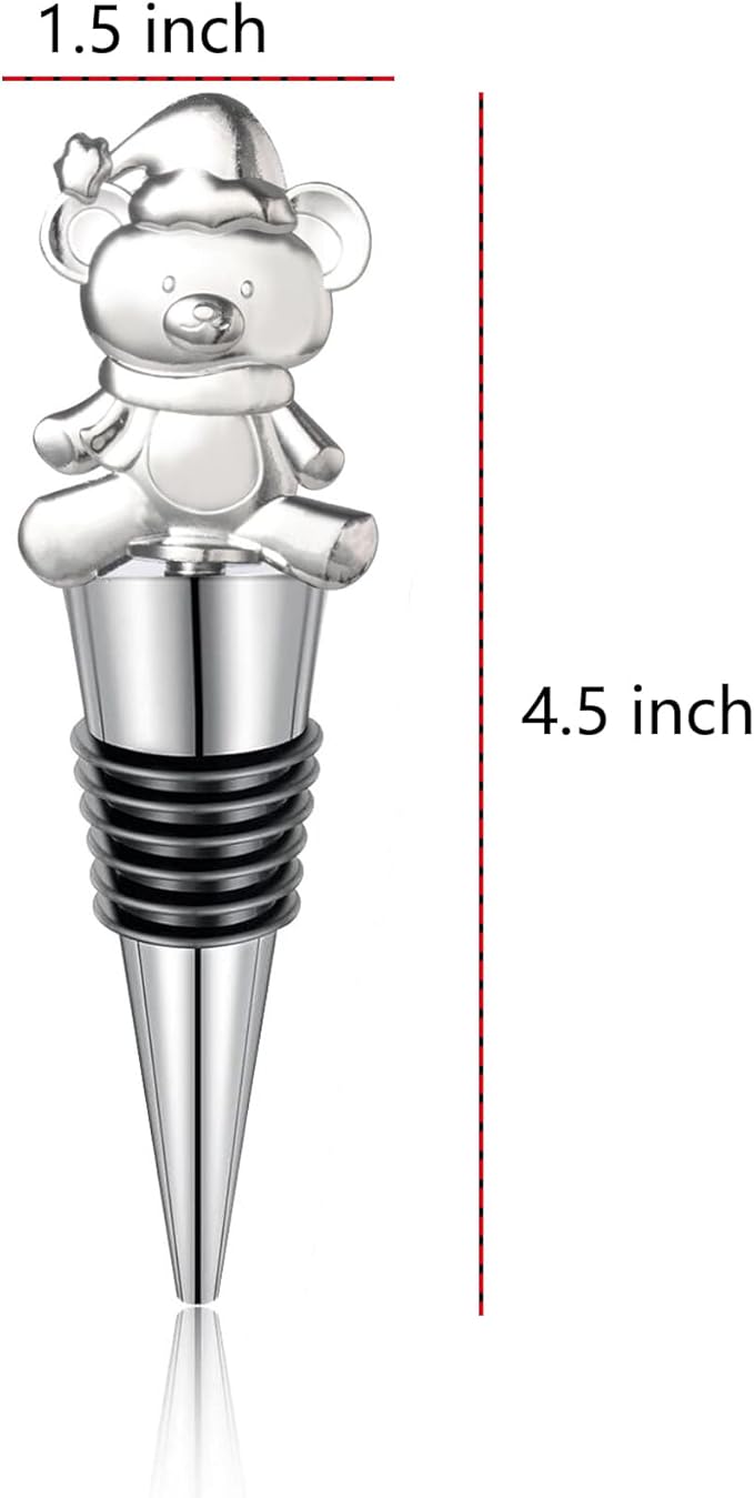 Set of 3 Metal Reusable Bear Wine Bottle Stoppers for Wine, Champagne - Christmas Decorative Party Favor