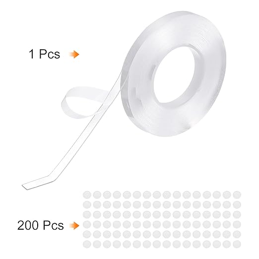 PATIKIL Double Sided Tape Heavy Duty, Transparent Nano Adhesive Mounting Tape for Picture Hanging Walls Decor, 1 Roll 5mx8mmx1mm Strip & 200 Pcs 8mmx1mm Circle