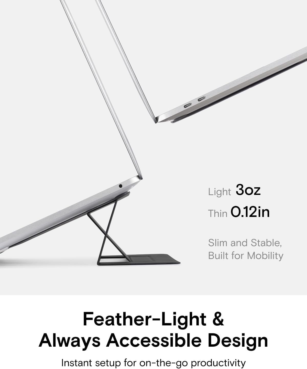 MOFT Invisible Slim Laptop Stand, Adhesive and Reusable, Adjustable Perfect Viewing Angles, Compatible with Laptops Up to 15.6", Grey