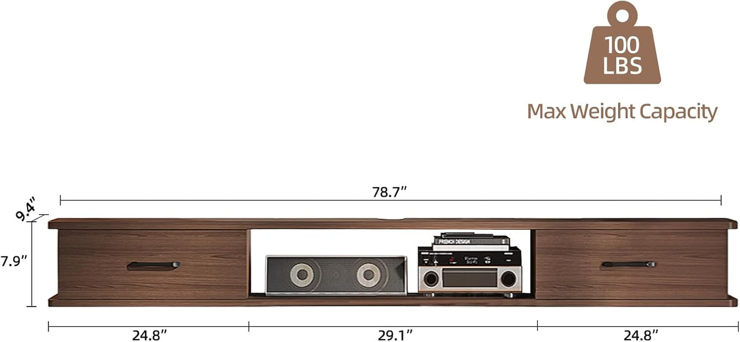 Floating TV Stand with 2 Doors,94'' Wall-Mounted TV Console,Floating TV Cabinet,Floating Console Shelf,Wall Mounted TV Cabinet(Walnut)