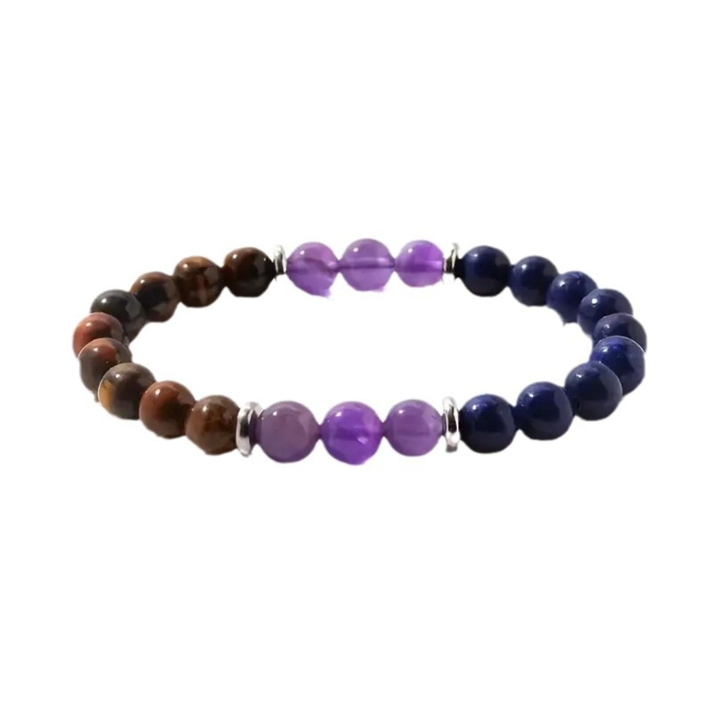 KONPJE Anxiety Beaded Bracelet for Women Natural Healing Crystal Bracelets Yoga Beads Chakra Bracelets Triple Protection Handmade Stretch Fidget Tiger Eyes Bracelet for Men Good Luck Jewelry (Purple)