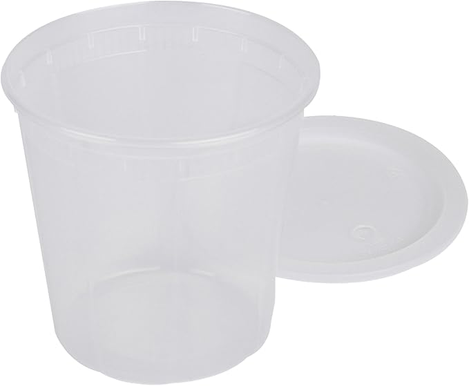 Restaurantware Plastic Food Container 100 Pack of 32 oz Clear Microwave-Safe Storage Container With Lid Leakproof Round Shape Disposable Freezer-Safe