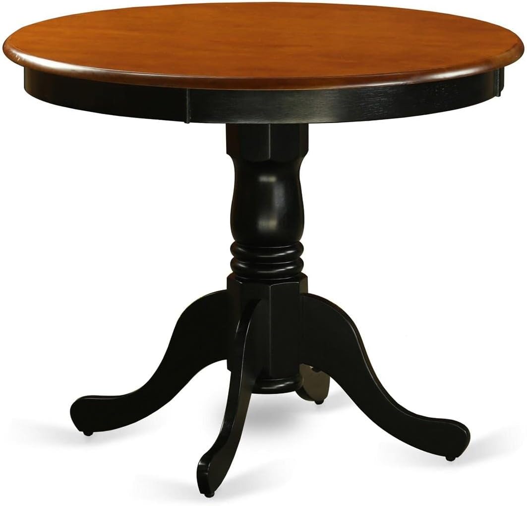 East West Furniture ANWE3-BCH-W 3 Piece Dining Set Contains a Round Dining Room Table with Pedestal and 2 Wood Seat Chairs, 36x36 Inch, Black & Cherry