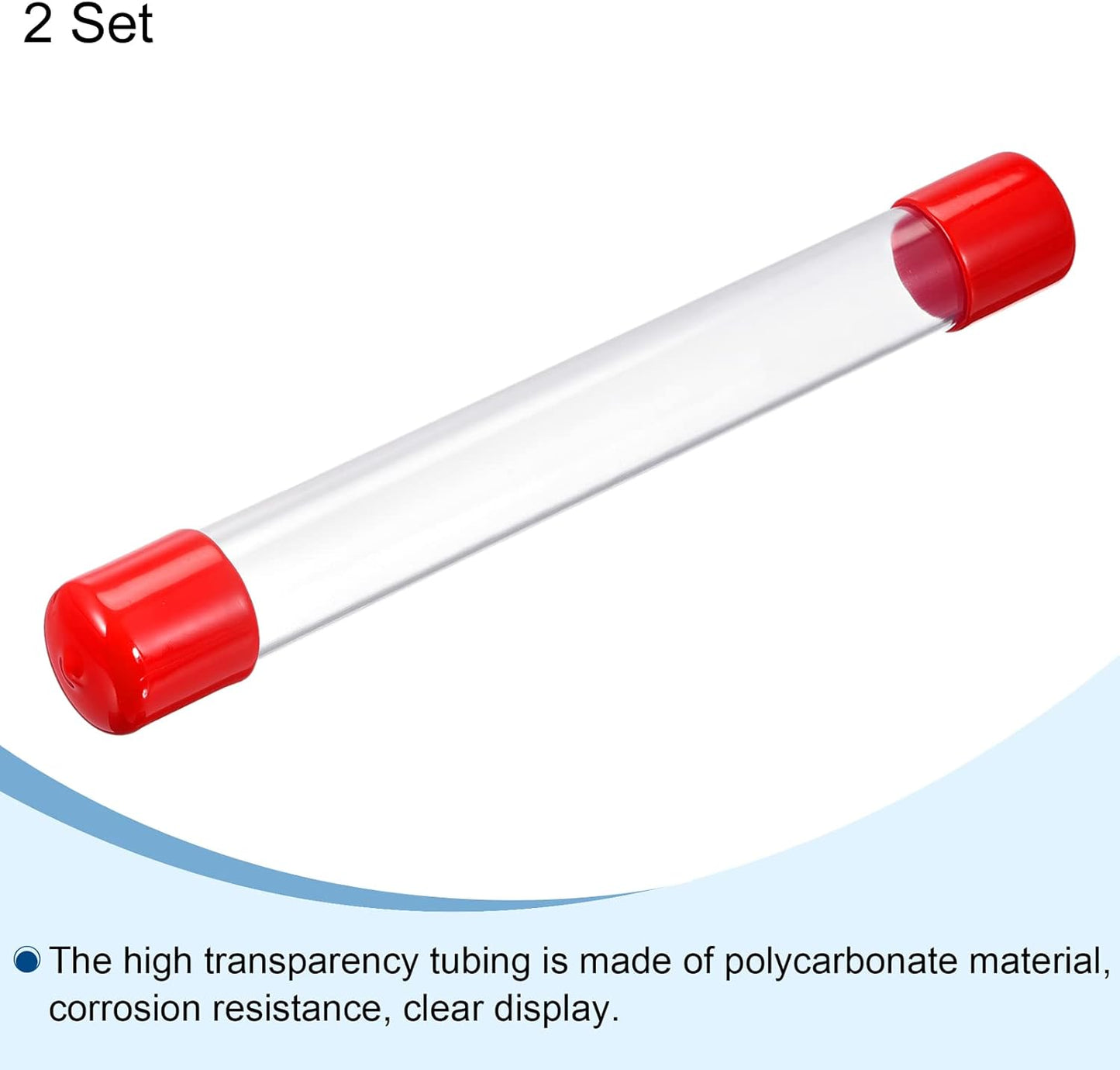 PATIKIL Clear Rigid Tube Round Plastic Tubing with Red Rubber Caps Polycarbonate Water Pipe, 305mm/ 12 Inch Length, 23mmx25mm/0.91"x1", 2 Set