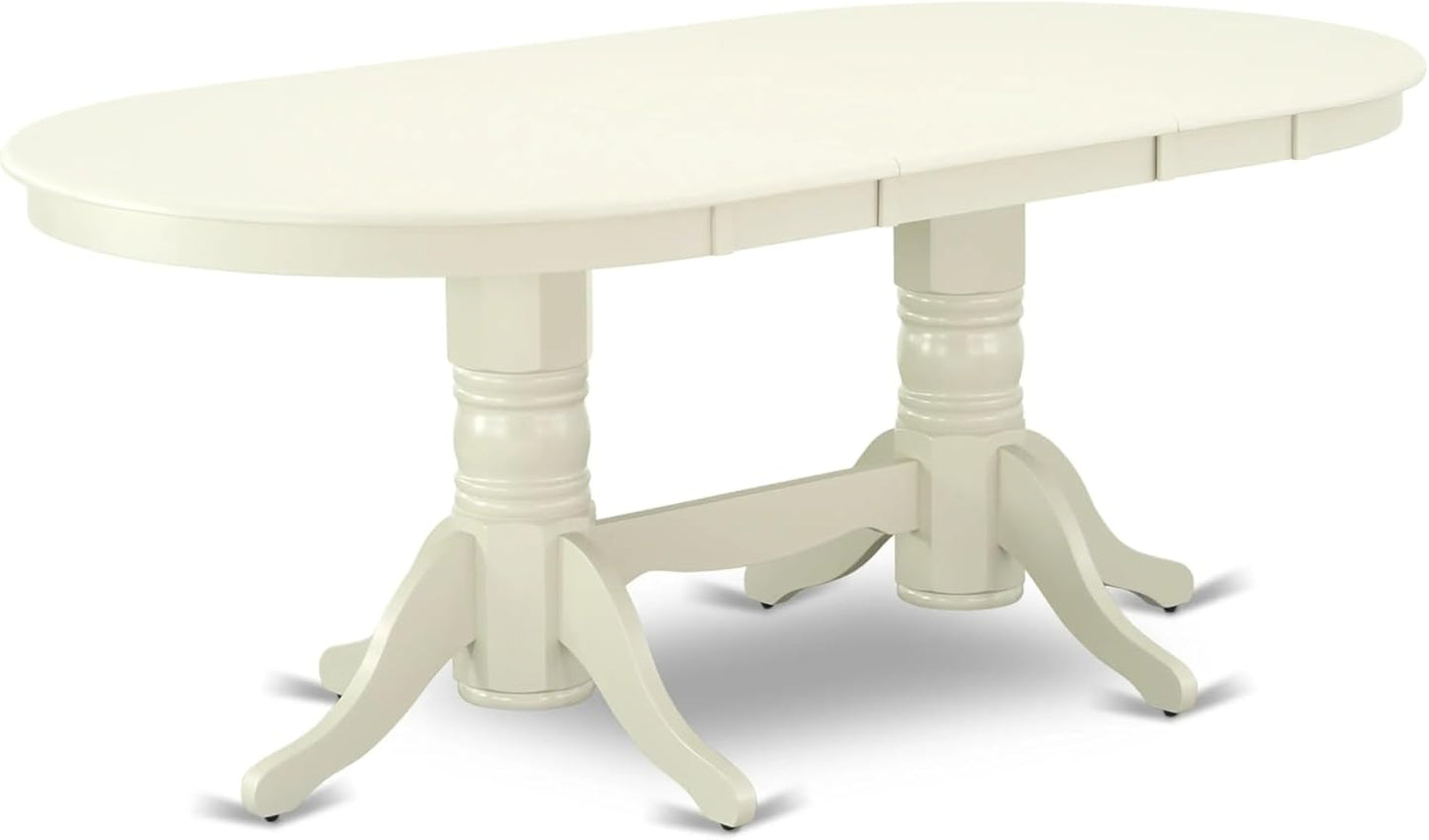 East West Furniture VABO5-LWH-W 5 Piece Kitchen Table Set for 4 Includes an Oval Dining Room Table with Butterfly Leaf and 4 Solid Wood Seat Chairs, 40x76 Inch, Linen White