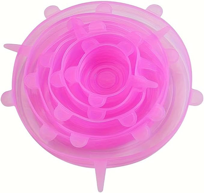 Silicone Stretch Lids Set, 6 Sizes, Reusable Food Storage Covers for Bowls, Fruits and Containers (pink, 12PCS)