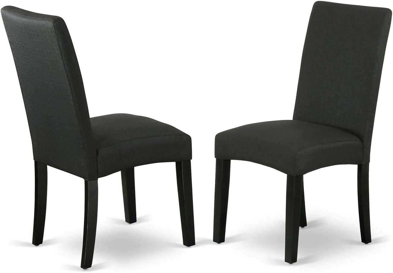 East West Furniture DLDR3-BLK-24 3 Piece Kitchen Table Set Contains a Round Dining Table with Dropleaf and 2 Black Color Linen Fabric Upholstered Chairs, 42x42 Inch, Black