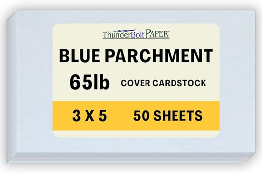 50 Blue Parchment 65lb Cover Weight Paper - 3" X 5" (3X5 Inches) Photo|Card|Frame Size - Printable Cardstock Colored Sheets Old Parchment Semblance