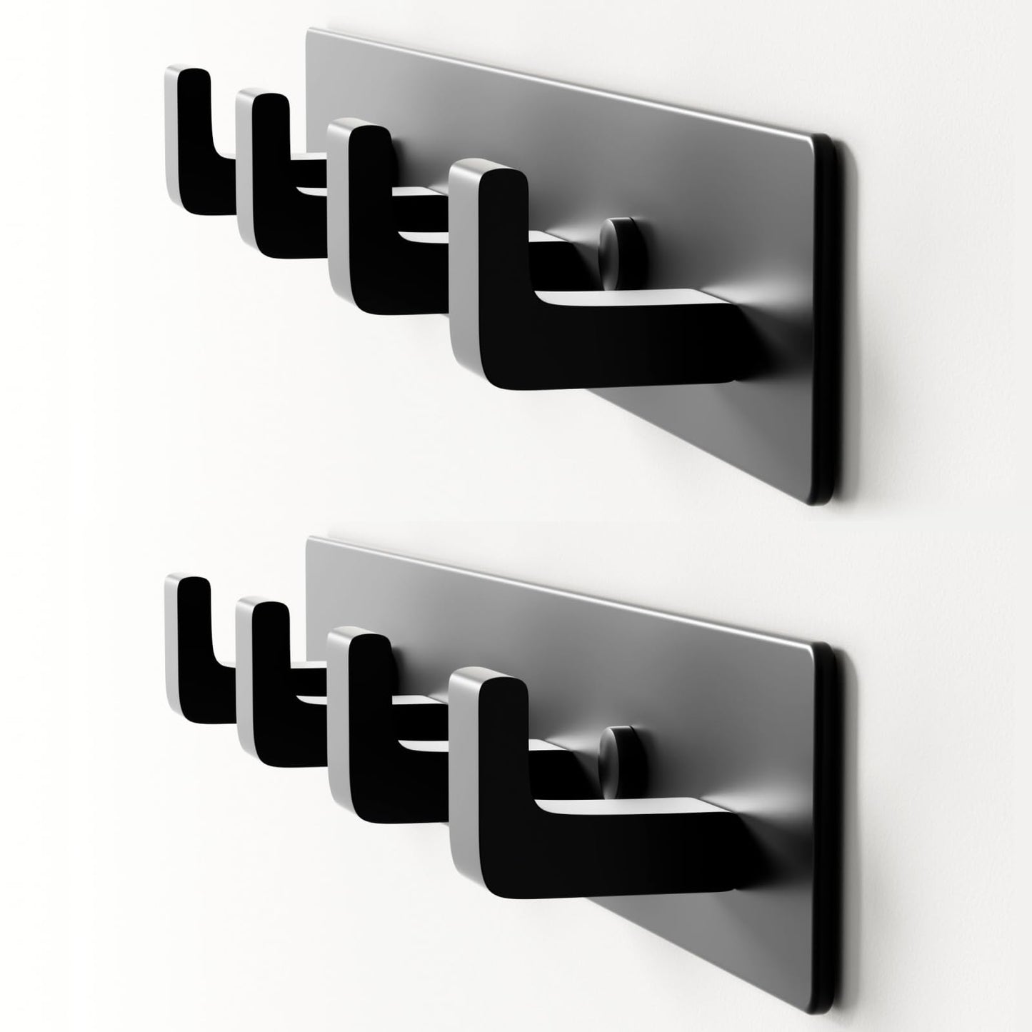 GWAAZXGZ Black Coat Rack Wall Mount - 12.5 inch Modern Metal Hook Rail with 4 Right-Angle Hooks, Drill-Mounted Organizer for Coats, Hats, Bags in Entryway, Bathroom, Bedroom (2 Pack)